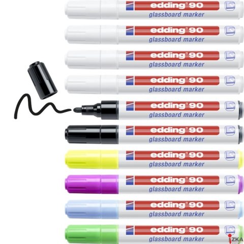 Marker EDDING do tablic szklanych mix kolorów 10 szt. 90/10s ed suchościeralny