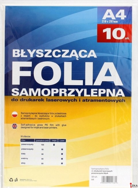 Folia samoprzylepna A4 do drukarek laserowych przezroczysta (10szt) 434010 50mic ARGO Folia samoprzylepna A4 do drukarek laserowych przezroczysta (10szt) 434010 50mic ARGO