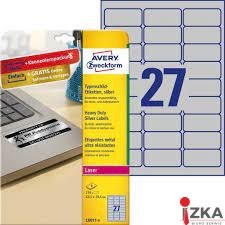 Etykiety znamionowe srebrne, A4, 8 ark./op., 63,5 x 29,6 mm, srebrne, poliestrowe, AVERY ZWECKFORM, L6011-8