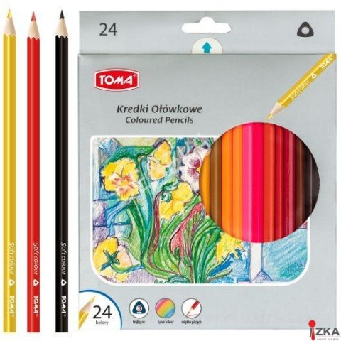 Kredki szkolne TRÓJKĄTNE drewniane 2-stronne 18cm - 24 kolorowe mix TO-542 Toma