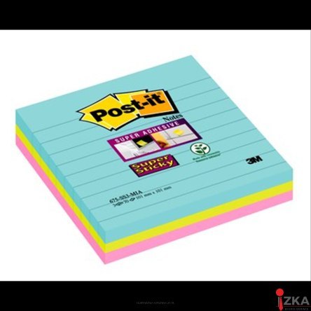 Karteczki samoprzylepne Post-it Super Sticky XL Miami w linię 101x101 mm 3x70 karteczek