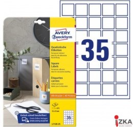 Etykiety o nietypowych kształtach, A4, 10 ark./op., 35x35 mm, kwadratowe, trwałe, AVERY ZWECKFORM, 6251.10.01