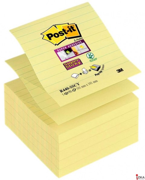 Karteczki samoprzylepne Post-it_ Super Sticky Z-Notes _16 żółtych bloczków po 90 karteczek 76x76mm _+ Podajnik PRO i 90