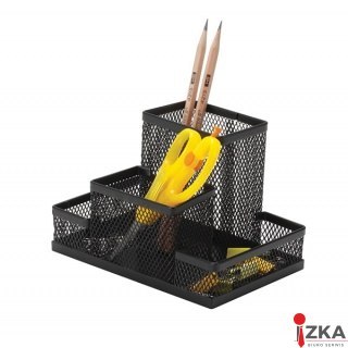 Przybornik na biurko siatka metalowy 4 komory czarny 153x103x100mm KF15112