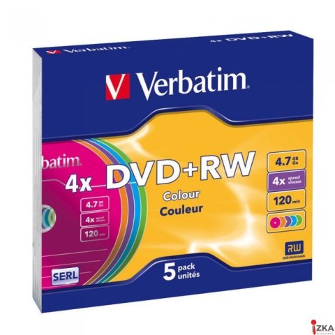 Płyta DVD+RW VERBATIM SLIM Color 4.7GB x4 (5szt.) 43297