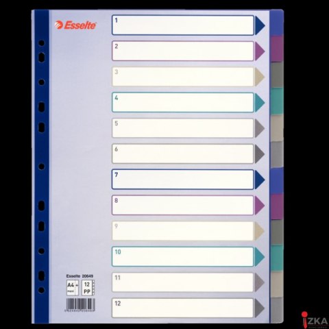 Przekładki plastikowe Multicolor PP, A4 Maxi - 12 kart Esselte, 20649