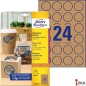 Brązowe etykiety na produkty, A4, 25 ark./op., Q40 mm, okrągłe, AVERY ZWECKFORM, L7105-25