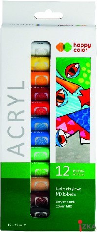 Farba akrylowa hobby, zestaw 12 kolorów x 12 ml, Happy Color HA 7370 0012-H12
