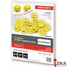 Etykiety A4 25 ark. , kółka 40mm żółte Buźka mix EMOTYKIETY