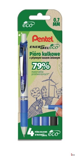 Pióro kulkowe ENERGEL ECO (kpl. 4szt - czarny, 3x niebieski) BL77E-ST4ACCCPL PENTEL